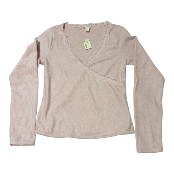 Aeropostale Light Pink Long Sleeve Top with Lace Trim - Picture 3 of 4